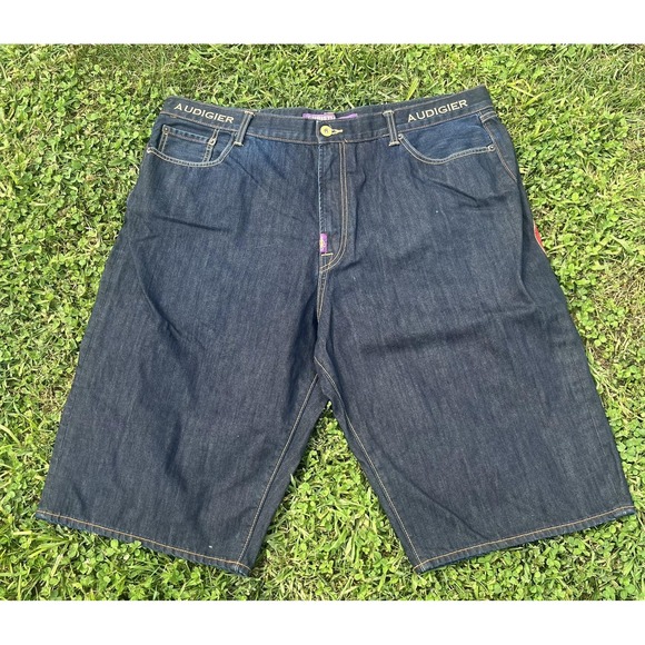 Christian Audigier Ed Hardy Shorts Mens 44 Blue Denim Embroidered Skull Rose - Picture 7 of 16